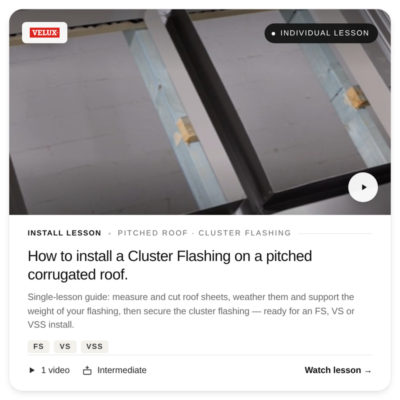 Install Lesson - Cluster Flashing on pitched roof (FS, VS, VSS)