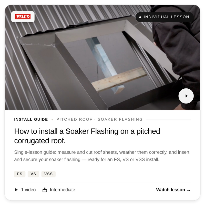 Install Lesson - Soaker Flashing on pitched roof (FS, VS, VSS)